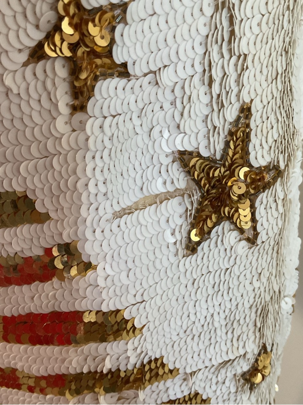 Modi 100% Silk White Blouse Gold Sequin Stars & Stripes Top Small Lined - Picture 7 of 8